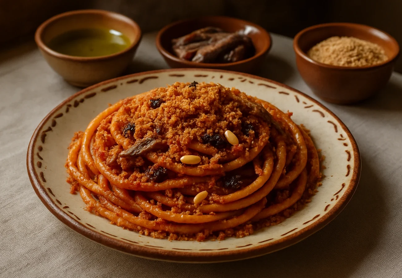 Pasta c’anciova e muddica atturrata