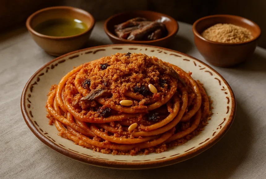 Pasta c’anciova e muddica atturrata